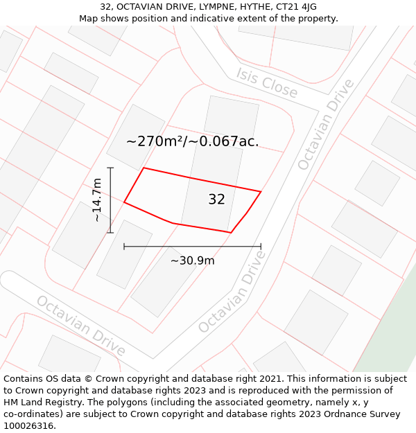 32, OCTAVIAN DRIVE, LYMPNE, HYTHE, CT21 4JG: Plot and title map