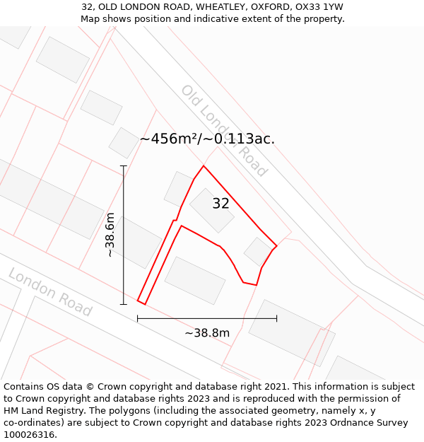 32, OLD LONDON ROAD, WHEATLEY, OXFORD, OX33 1YW: Plot and title map