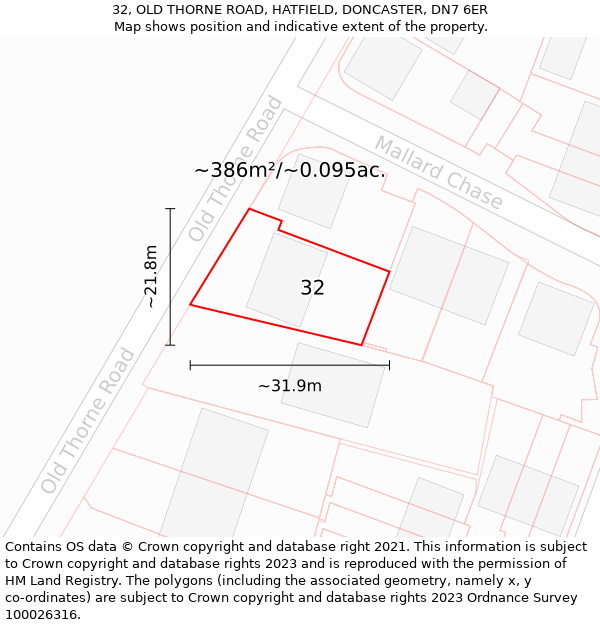 32, OLD THORNE ROAD, HATFIELD, DONCASTER, DN7 6ER: Plot and title map