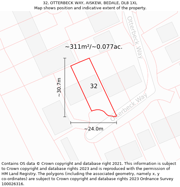 32, OTTERBECK WAY, AISKEW, BEDALE, DL8 1XL: Plot and title map