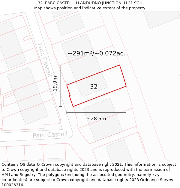 32, PARC CASTELL, LLANDUDNO JUNCTION, LL31 9GH: Plot and title map