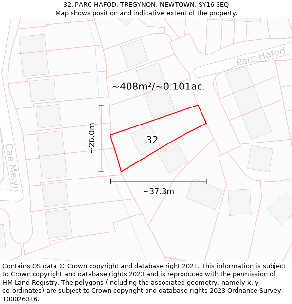 32, PARC HAFOD, TREGYNON, NEWTOWN, SY16 3EQ: Plot and title map