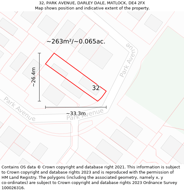 32, PARK AVENUE, DARLEY DALE, MATLOCK, DE4 2FX: Plot and title map