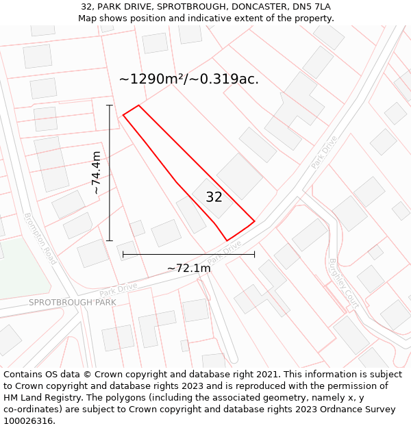 32, PARK DRIVE, SPROTBROUGH, DONCASTER, DN5 7LA: Plot and title map