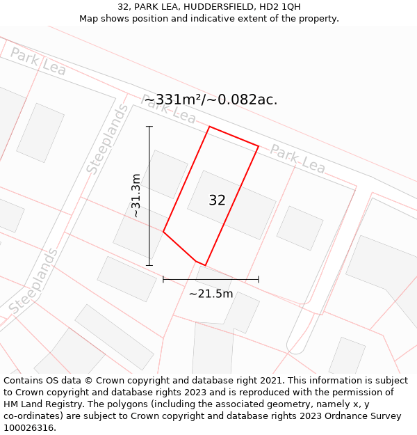 32, PARK LEA, HUDDERSFIELD, HD2 1QH: Plot and title map