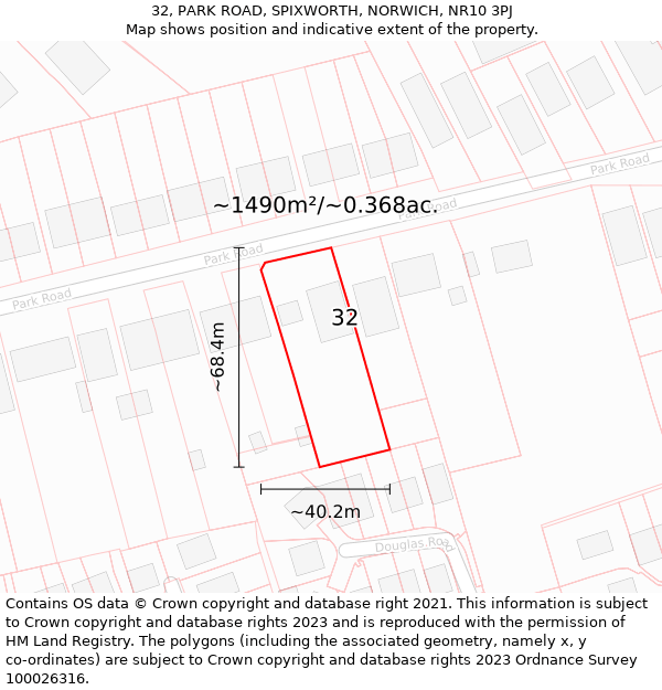 32, PARK ROAD, SPIXWORTH, NORWICH, NR10 3PJ: Plot and title map