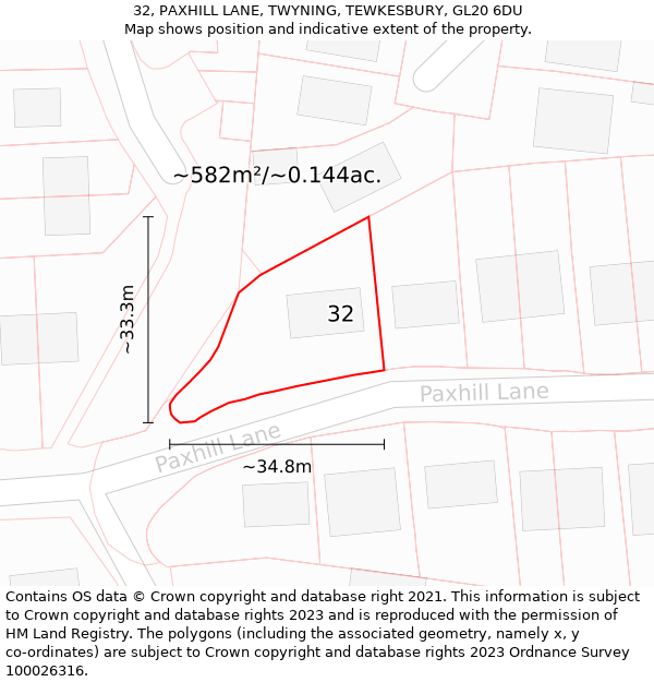 32, PAXHILL LANE, TWYNING, TEWKESBURY, GL20 6DU: Plot and title map