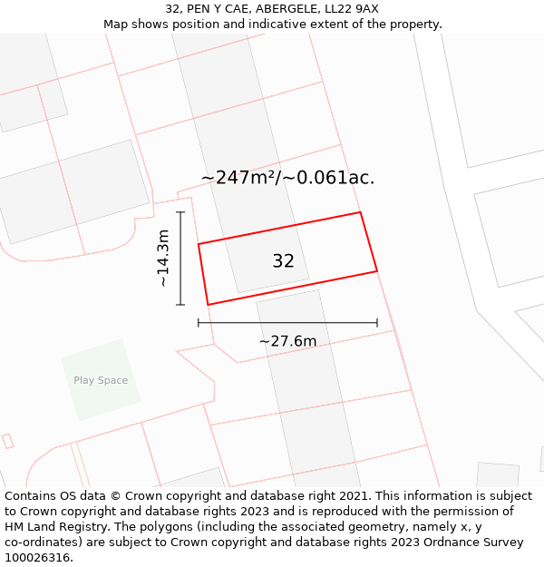 32, PEN Y CAE, ABERGELE, LL22 9AX: Plot and title map