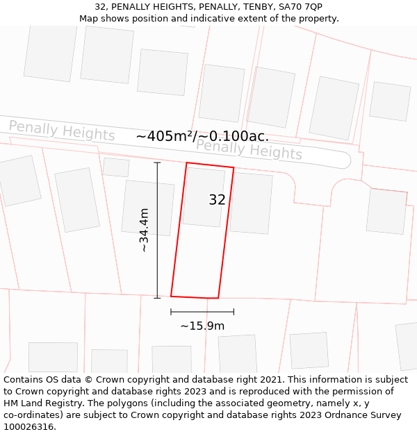 32, PENALLY HEIGHTS, PENALLY, TENBY, SA70 7QP: Plot and title map