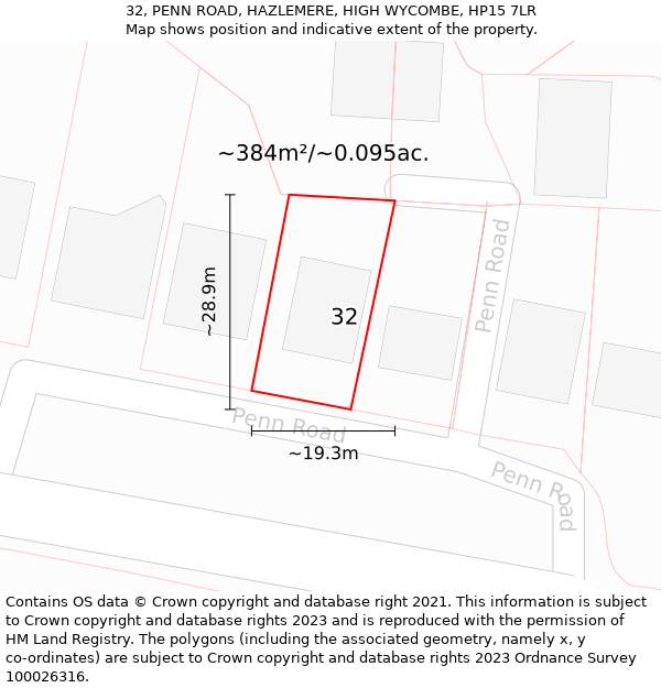 32, PENN ROAD, HAZLEMERE, HIGH WYCOMBE, HP15 7LR: Plot and title map