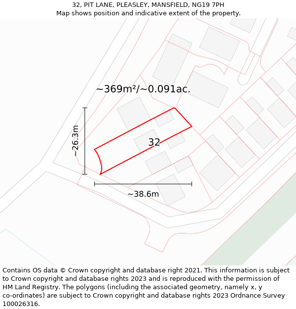 32, PIT LANE, PLEASLEY, MANSFIELD, NG19 7PH: Plot and title map