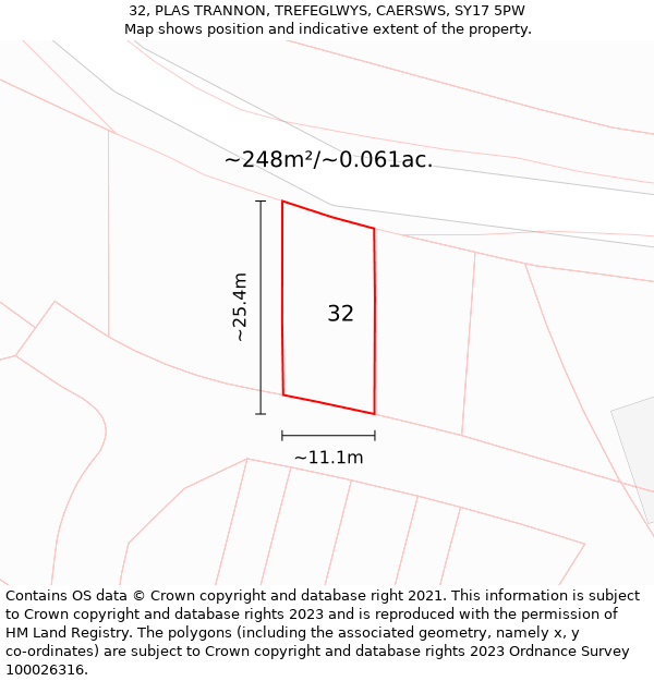 32, PLAS TRANNON, TREFEGLWYS, CAERSWS, SY17 5PW: Plot and title map