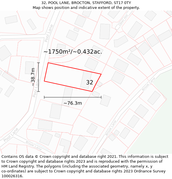 32, POOL LANE, BROCTON, STAFFORD, ST17 0TY: Plot and title map
