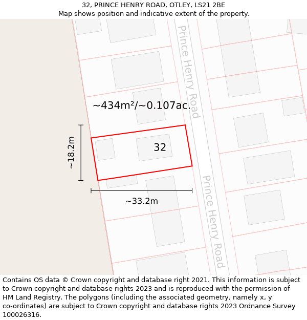 32, PRINCE HENRY ROAD, OTLEY, LS21 2BE: Plot and title map