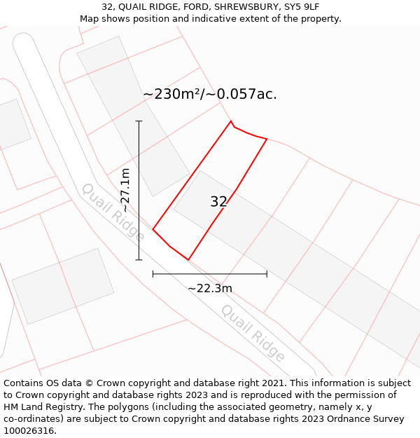 32, QUAIL RIDGE, FORD, SHREWSBURY, SY5 9LF: Plot and title map