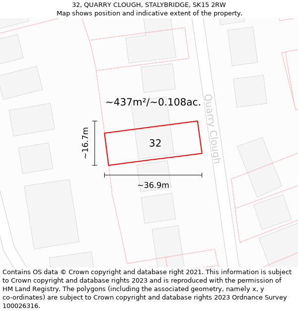 32, QUARRY CLOUGH, STALYBRIDGE, SK15 2RW: Plot and title map