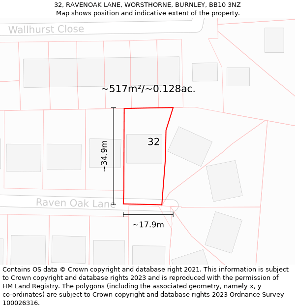 32, RAVENOAK LANE, WORSTHORNE, BURNLEY, BB10 3NZ: Plot and title map