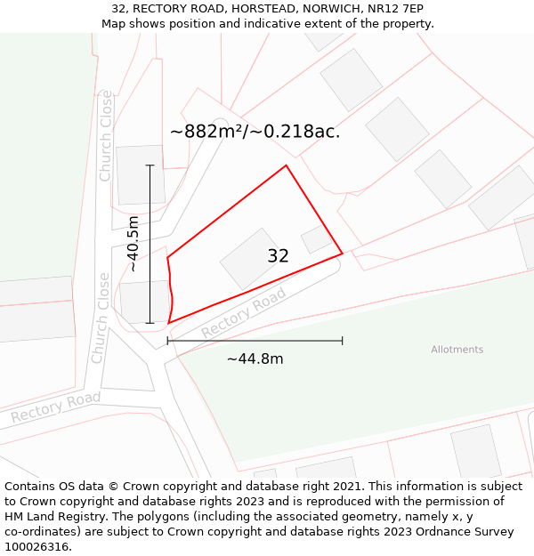 32, RECTORY ROAD, HORSTEAD, NORWICH, NR12 7EP: Plot and title map