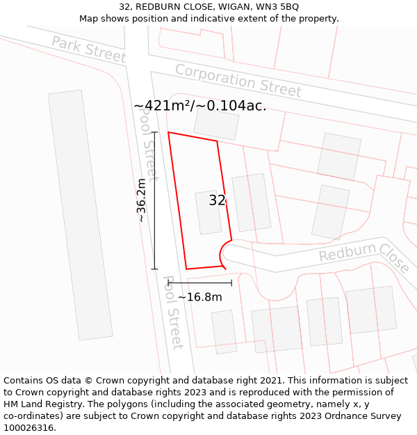 32, REDBURN CLOSE, WIGAN, WN3 5BQ: Plot and title map