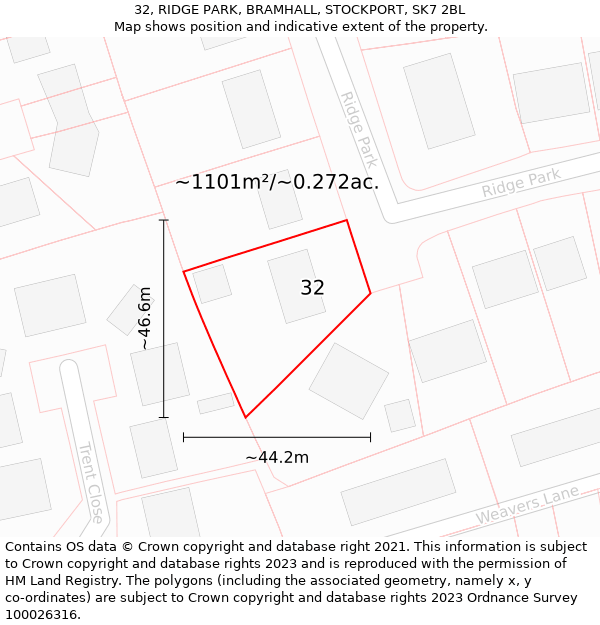 32, RIDGE PARK, BRAMHALL, STOCKPORT, SK7 2BL: Plot and title map