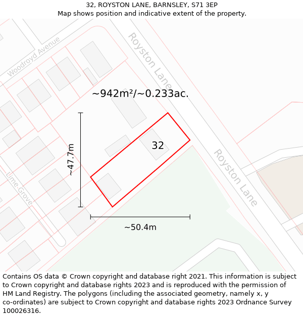 32, ROYSTON LANE, BARNSLEY, S71 3EP: Plot and title map