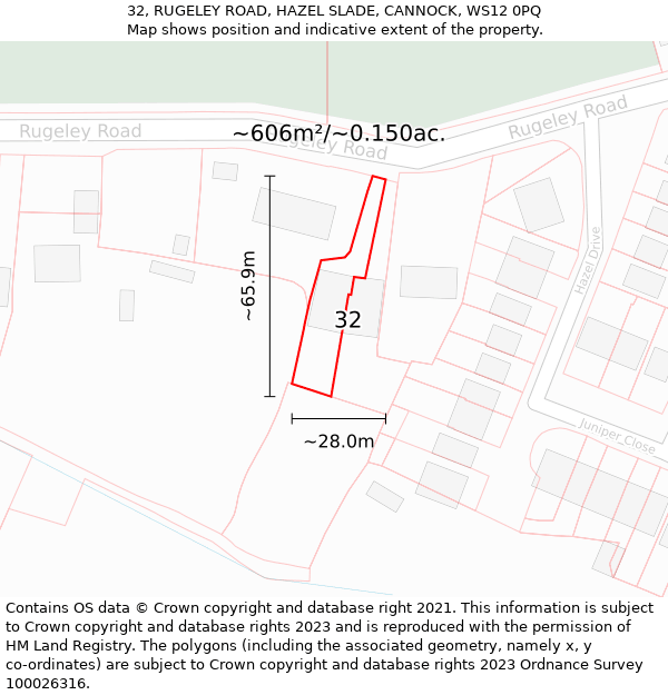 32, RUGELEY ROAD, HAZEL SLADE, CANNOCK, WS12 0PQ: Plot and title map