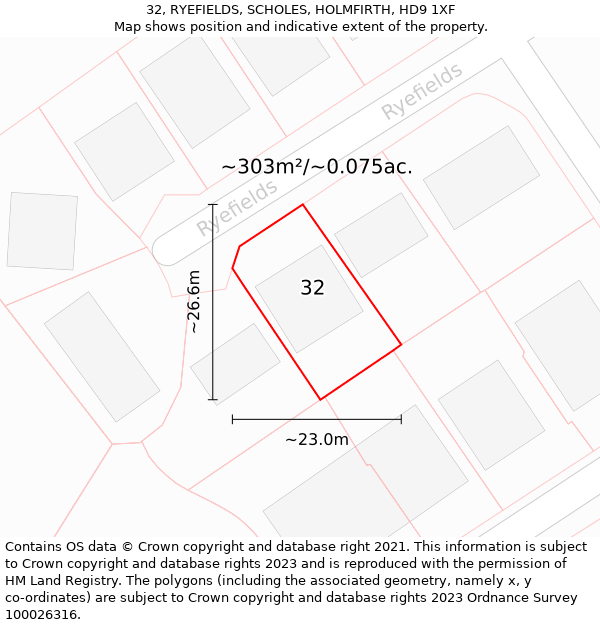 32, RYEFIELDS, SCHOLES, HOLMFIRTH, HD9 1XF: Plot and title map