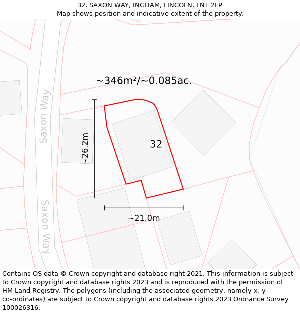 32, SAXON WAY, INGHAM, LINCOLN, LN1 2FP: Plot and title map