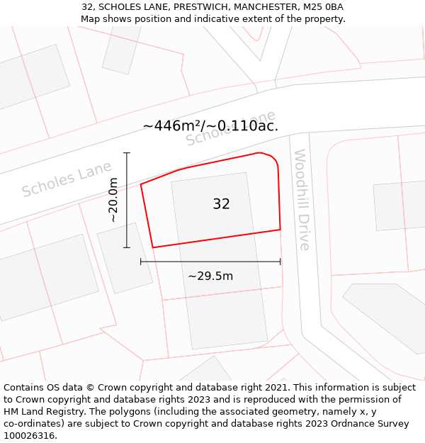 32, SCHOLES LANE, PRESTWICH, MANCHESTER, M25 0BA: Plot and title map