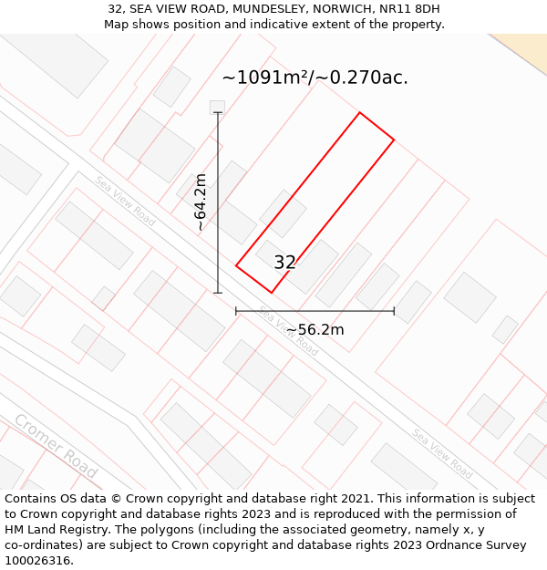 32, SEA VIEW ROAD, MUNDESLEY, NORWICH, NR11 8DH: Plot and title map
