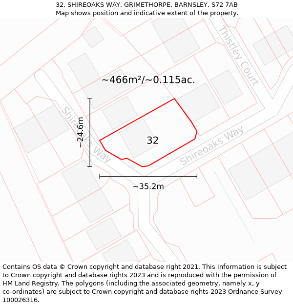 32, SHIREOAKS WAY, GRIMETHORPE, BARNSLEY, S72 7AB: Plot and title map