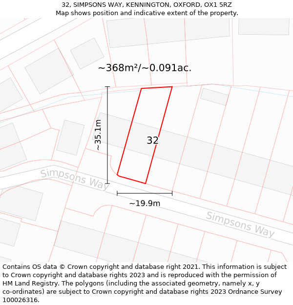 32, SIMPSONS WAY, KENNINGTON, OXFORD, OX1 5RZ: Plot and title map