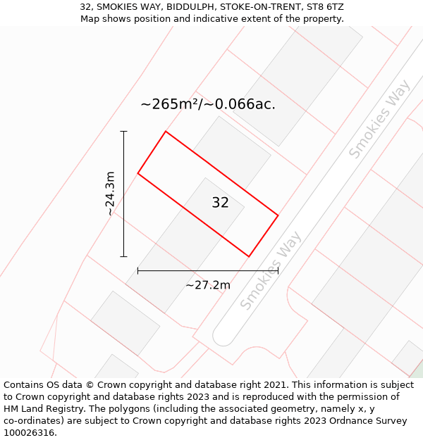 32, SMOKIES WAY, BIDDULPH, STOKE-ON-TRENT, ST8 6TZ: Plot and title map