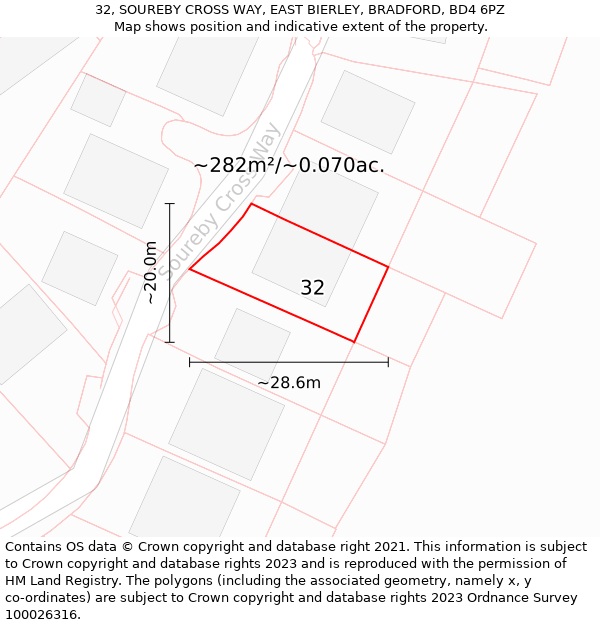 32, SOUREBY CROSS WAY, EAST BIERLEY, BRADFORD, BD4 6PZ: Plot and title map