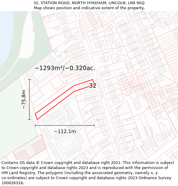 32, STATION ROAD, NORTH HYKEHAM, LINCOLN, LN6 9AQ: Plot and title map