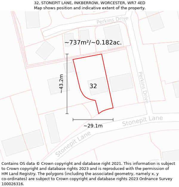 32, STONEPIT LANE, INKBERROW, WORCESTER, WR7 4ED: Plot and title map