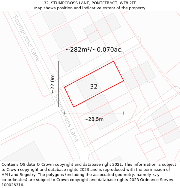 32, STUMPCROSS LANE, PONTEFRACT, WF8 2FE: Plot and title map