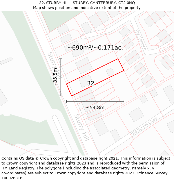 32, STURRY HILL, STURRY, CANTERBURY, CT2 0NQ: Plot and title map