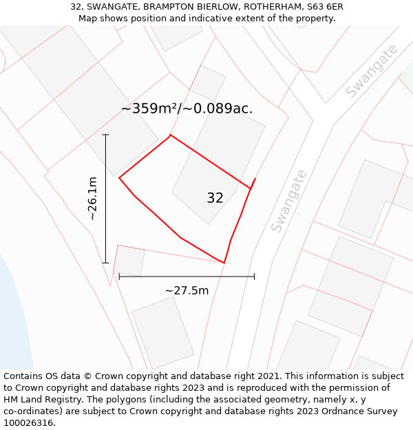 32, SWANGATE, BRAMPTON BIERLOW, ROTHERHAM, S63 6ER: Plot and title map