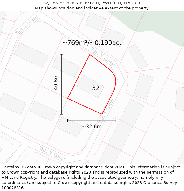 32, TAN Y GAER, ABERSOCH, PWLLHELI, LL53 7LY: Plot and title map