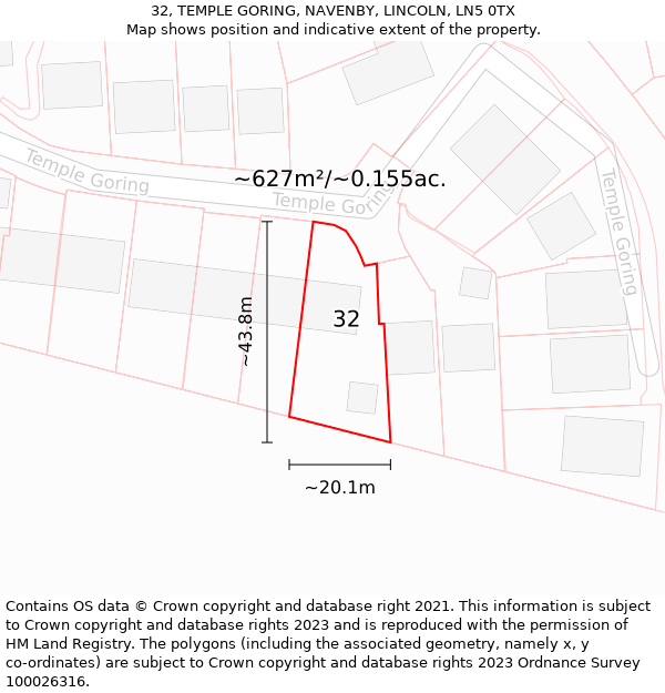 32, TEMPLE GORING, NAVENBY, LINCOLN, LN5 0TX: Plot and title map