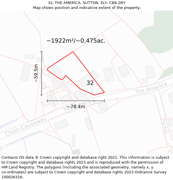 32, THE AMERICA, SUTTON, ELY, CB6 2NY: Plot and title map