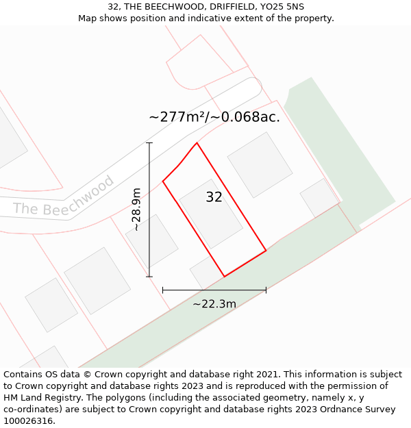 32, THE BEECHWOOD, DRIFFIELD, YO25 5NS: Plot and title map