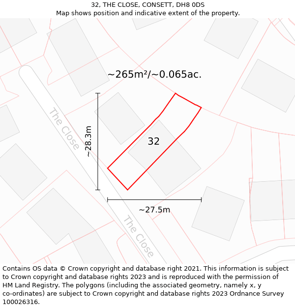32, THE CLOSE, CONSETT, DH8 0DS: Plot and title map