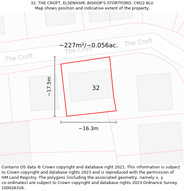 32, THE CROFT, ELSENHAM, BISHOP'S STORTFORD, CM22 6LU: Plot and title map