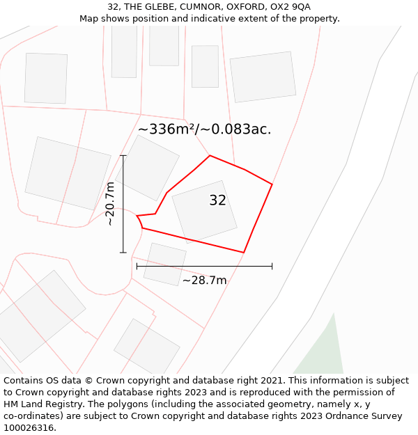 32, THE GLEBE, CUMNOR, OXFORD, OX2 9QA: Plot and title map