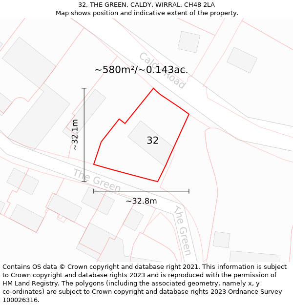 32, THE GREEN, CALDY, WIRRAL, CH48 2LA: Plot and title map