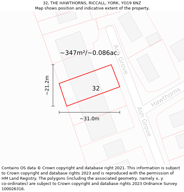 32, THE HAWTHORNS, RICCALL, YORK, YO19 6NZ: Plot and title map