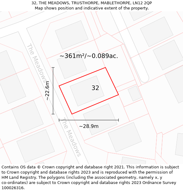 32, THE MEADOWS, TRUSTHORPE, MABLETHORPE, LN12 2QP: Plot and title map