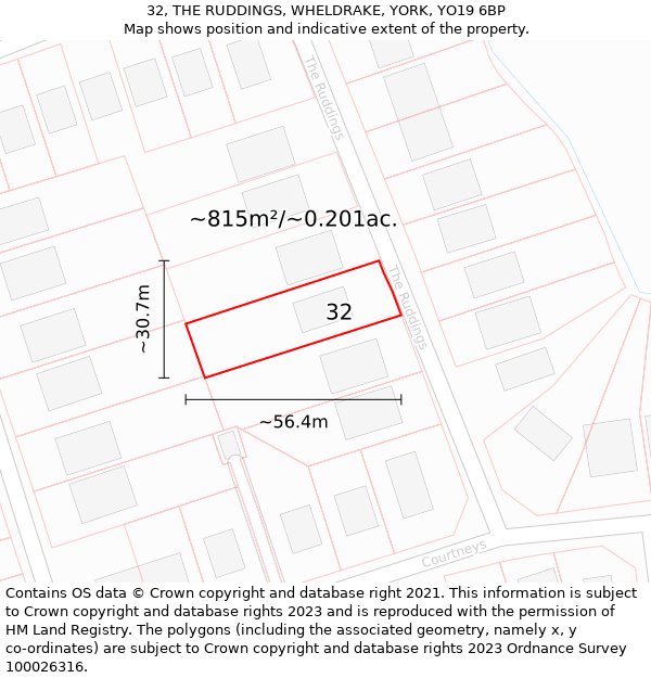 32, THE RUDDINGS, WHELDRAKE, YORK, YO19 6BP: Plot and title map